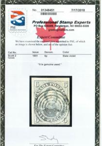 Canada #2 Very Fine Used With Ideal Target Cancel **With Certificate**