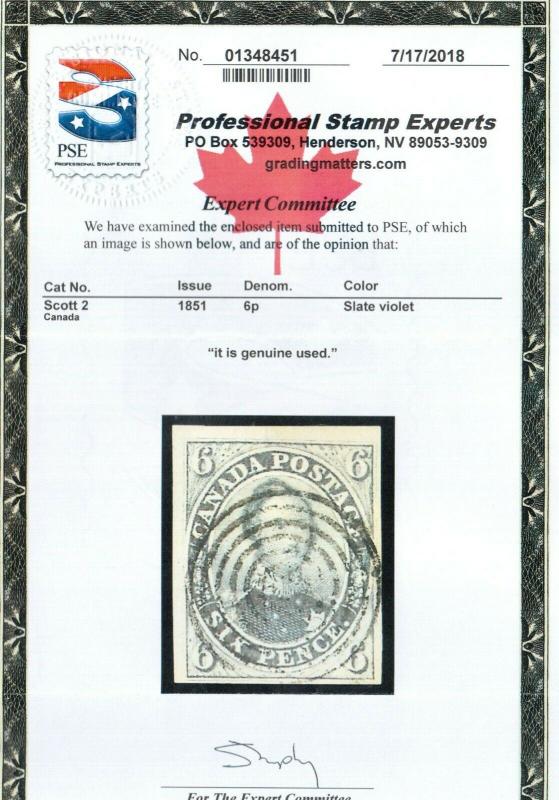 Canada #2 Very Fine Used With Ideal Target Cancel **With Certificate**