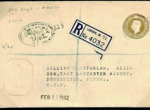 GB Cover PRIVATE REGISTERED POSTAL STATIONERY *Marsh* STO 1942 {samwells}E83b