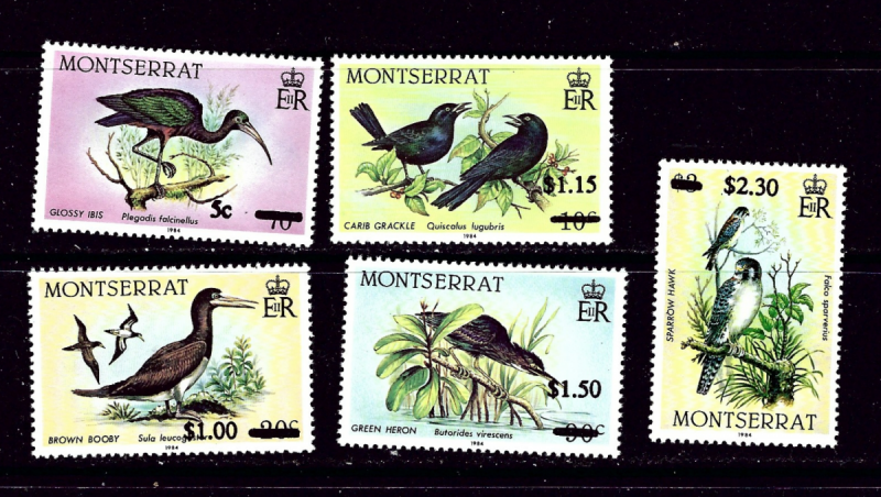 Montserrat 651-55 NH 1987 Surcharged Birds set