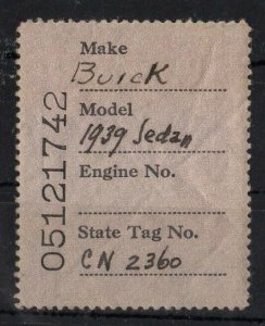 USA IRS Federal Use Tax Stamp on Motor Vehicles, $5.00 Expires June 1942  -DCA