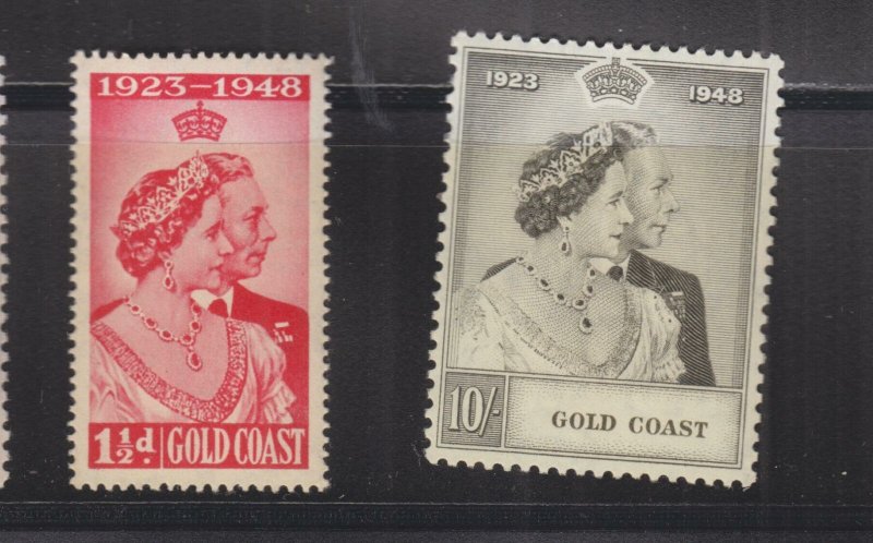 GOLD COAST, 1948 Silver Wedding pair, mnh., 10s. small crease at top.