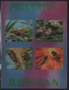 Bhutan 1969 MNH Sc 101h 10ch, 75ch, 1.25nu, 2nu Insects Sheet of 4