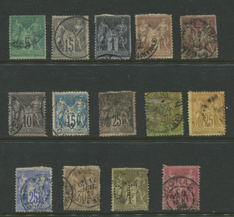 STAMP STATION PERTH France # Early Selection of 14 Stamps Type I and II Used