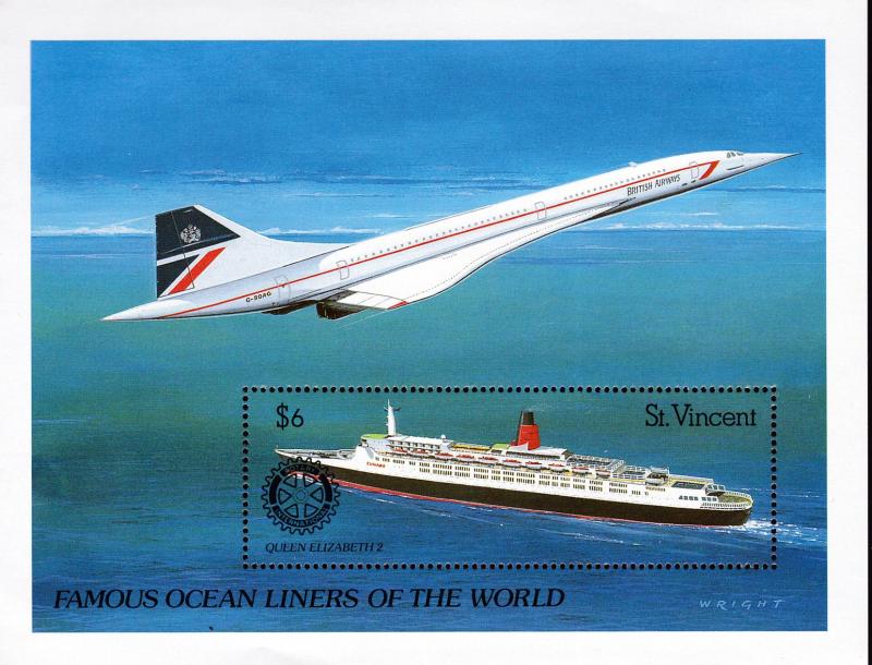 Saint Vincent 1990  Concorde QEII Liner Souvenir Sheet  VF/NH