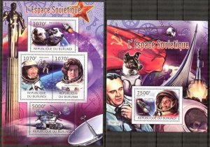 Burundi 2012 Space Dogs Gagarin Tereshkova Leonov Sheet + S/S MNH