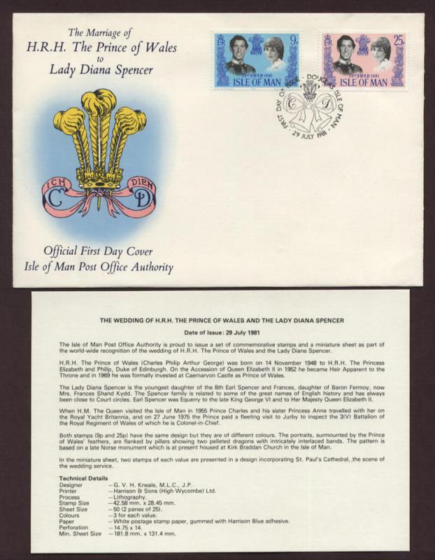 Isle of Man # 198 - # 199 , Royal Wedding FDC