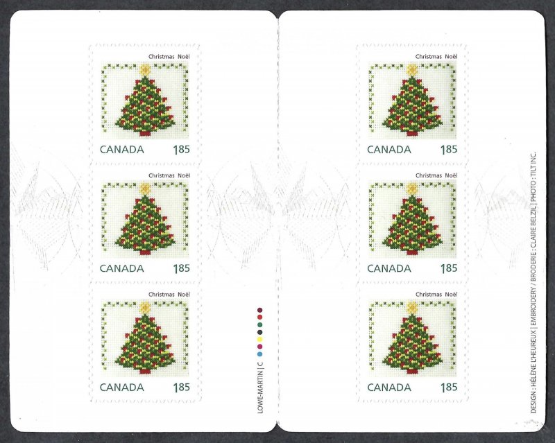 Canada #2691a $1.85 Cross-Stitched Christmas Tree (2013). Booklet of 6. MNH