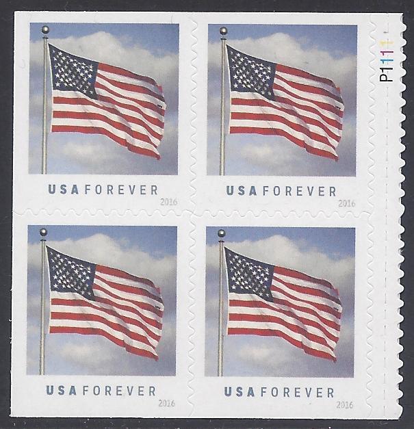 #5055 U.S. Flag Booklet Plate Block/4 (APU) 2016 Mint NH
