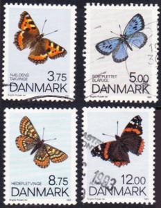 Denmark #977-80 butterflies, cpl used