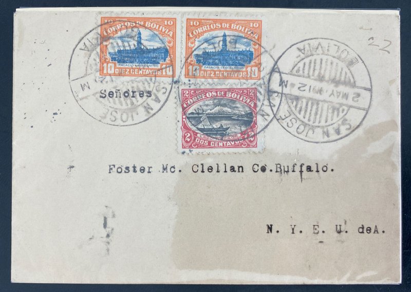 1919 San Jose Bolivia Cover To New York Usa Via Buenos Aires