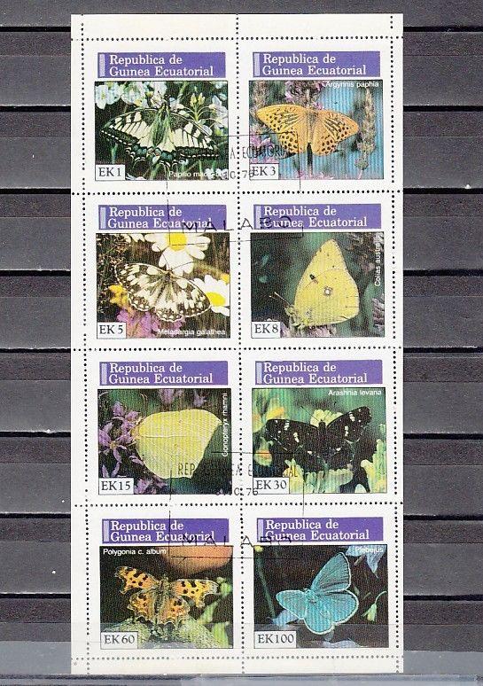 Eq. Guinea, Mi Cat. 964-967 A. Butterflies sheet of 8. Canceled, C.T.O.