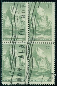 SCOTT # 747 BLOCK OF 4, USED, TROY, ALABAMA CANCEL,  GREAT PRICE!