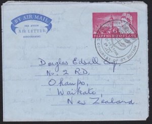 GB 1958 6d aerogramme used to New Zealand - Folkstone Congress pmk.........B3192