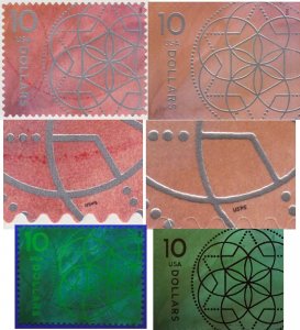 CANCELED POSTAL COUNTERFEIT SHEETLET FOR STUDY #5755, $10 FLORAL GEOMETRY