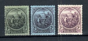 Barbados 1921-24 1s, 2s and 3s Badge of the Colony values SG 226-28 MH