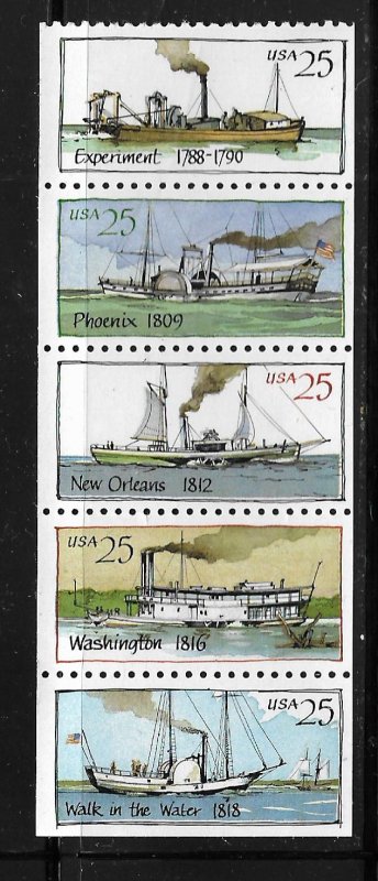 UNITED STATES, 2409A, MNH STRIP OF 5, STEAMBOAT