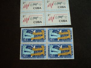 Stamps - Cuba - Scott# 663-665,C215-C218 - Mint Hinged Set of 7 Stamps in Blocks