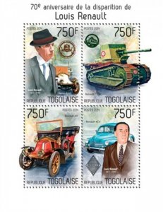 Togo - 2014 Louis Renault 70th Anniversary - 4 Stamp Sheet - 20H-884