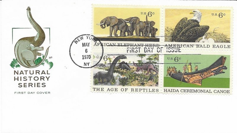 1970 FDC, #1390a, 6c Natural History, House of Farnam, block of 4