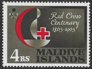 Maldive Islands, Maldives Scott 128 MNH 4rs Red Cross Centenary issue of 1963