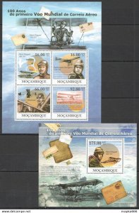 2011 Mozambique 100 Years Of The First World Mail Flight Bl+Kb ** Bc1047