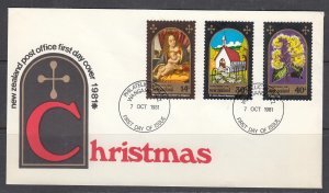 New Zealand Scott 736-8 FDC - Christmas 1981 Issues