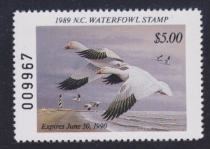 State Hunting/Fishing Revenues - NC - 1989 Duck Stamp - NC-7 - MNH