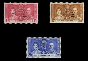 Bermuda #115-117S (SG 107-109s) Cat£225, 1937 Coronation, set of three, perf...