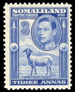 Somaliland 1938 KGVI 3a bright blue MLH. SG 96. Sc 87.