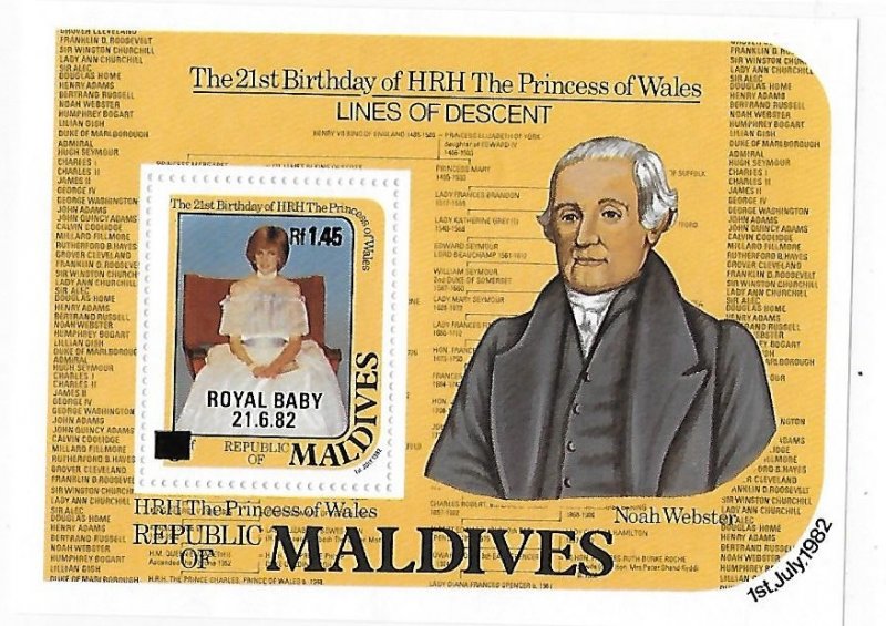 Maldives Maldive islands 1982 Prince William Surcharged S/S Sc 1057 MNH C3