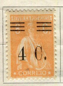 PORTUGAL; 1928 early Ceres surcharged issue Mint hinged 4c. value