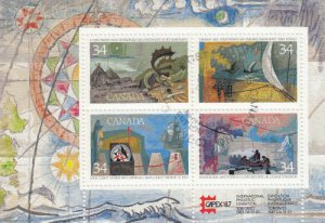 Canada 1986 Explorers of Canada Souvenir Sheet, #1107b Used