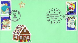 2009 FDC, #3957-3960, 37c Christmas Cookies, sticker cachet