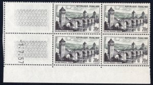 1957 French 70fr mint plate block of 4 #SC839