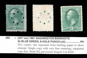 MOMEN: US STAMPS #207 VAR. USED / MINT OG H HOLE PUNCH LOT #80052*