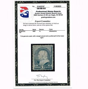 EXCELLENT GENUINE SCOTT #212 USED 1887 ULTRAMARINE ABNC PSE CERT