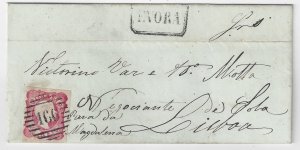 Portugal cover EVORA May 1859 to LISBOA Pedro V 25 Reis Sc#11 YT#12 SG#22 Mf#13