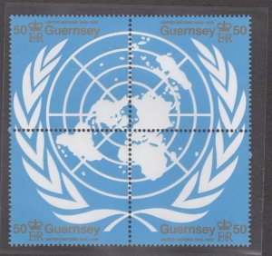 Guernsey # 551, U. N. 50th Anniversary, Block of 4, Mint NH 1/2 Cat.