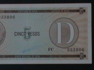 ​CUBA-NATIONAL BANK OF CUBA-$5-PESO-TOURIST EXCHANGE CERTIFICATE-UNC-VF-RARE