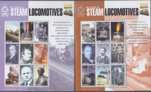 GRENADA Sc #3456-7a-i MNH X 2 SOUVENIR SHEETS 9 DIFF ea of STEAM LOCOMOTIVES