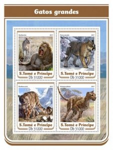 St Thomas - 2017 Big Cats on Stamps - 4 Stamp Sheet - ST17115a