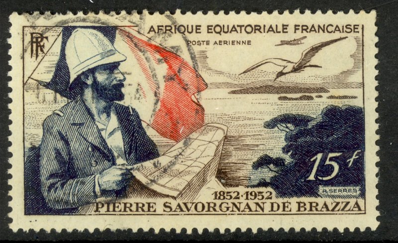 FRENCH EQUATORIAL AFRICA 1951 15fr Pierre de Brazza Airmail Scott No. C35 VFU