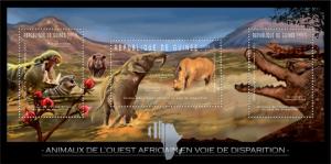 GUINEA 2012 SHEET ENDANGERED ANIMALS WILDLIFE RHINOS HIPPOS CROCODILES REPTILES