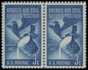 US 1090 Steel Centennial 3c horz pair MNH 1957