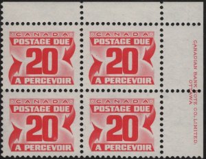 Canada SC#J38 20¢ Postage Due CBNC Inscription Block (1977) MNH