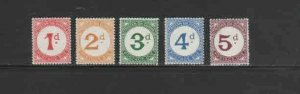 TRISTAN DA CUNHA #J1-J5 1957 POSTAGE DUE MINT VF NH O.G