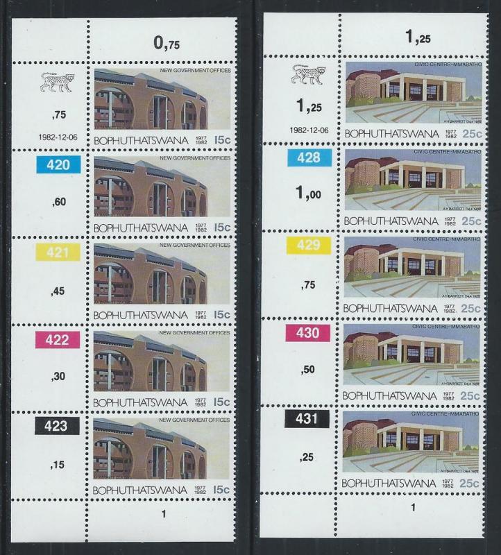 BOPHUTHATSWANA SC# 96-9 CONTROL STRIP/5  FVF/MOG 1982