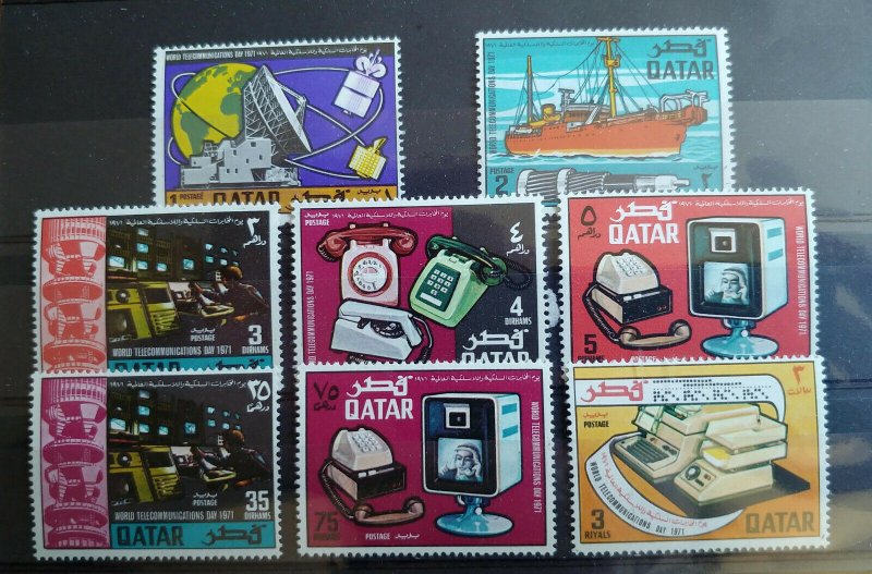 VERY RARE QATAR 1971 CAT VALUE USD 135.00 “TELECOM DAY” 08 STAMPS MNH COMPLETSET