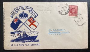 1944 New Waterford Canada Patriotic Censored Cover To Temiskaming Bless Our Navy